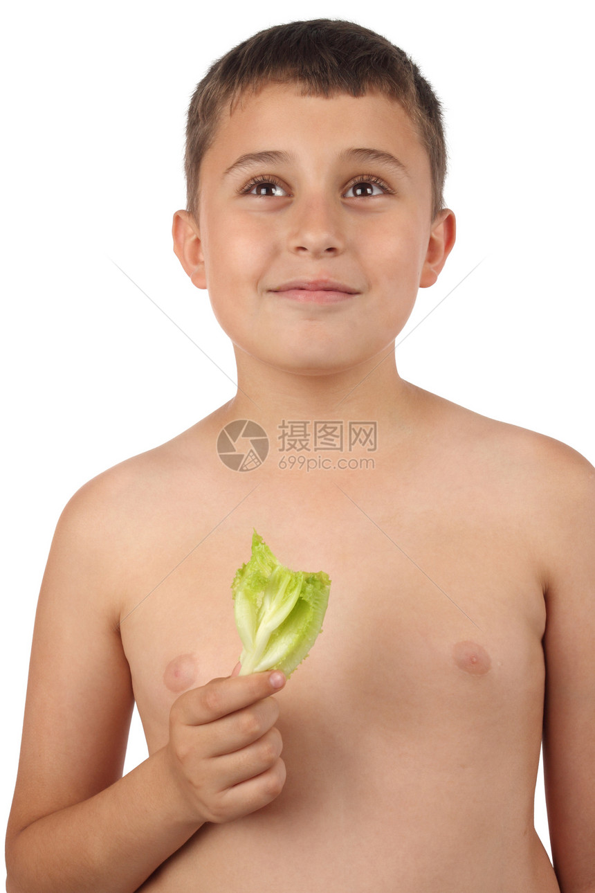 健康饮食概念童年绿色白色孩子们孩子食物男性营养沙拉午餐图片