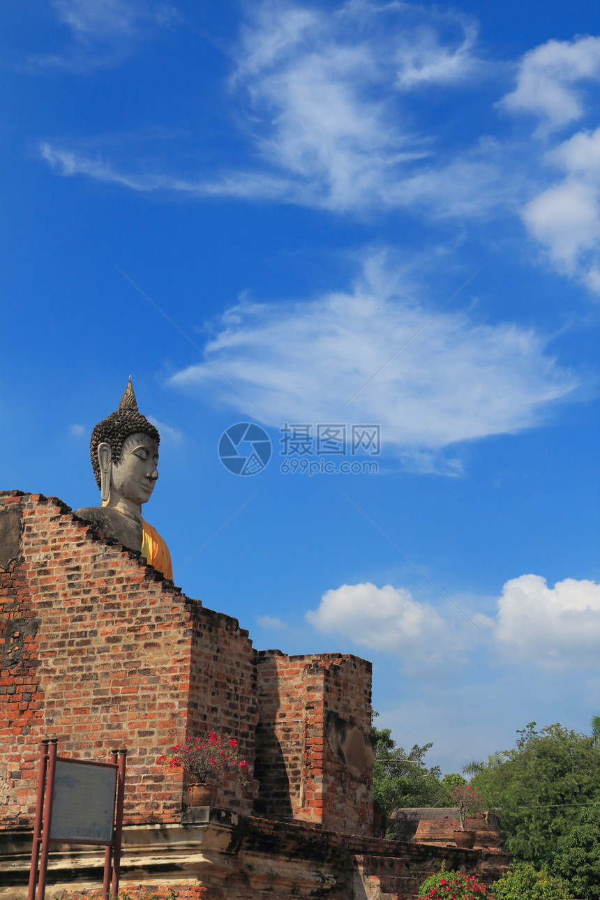 古老的青蓝天空布吉达雕像古董寺庙雕塑历史信仰艺术历史性旅游蓝色石头图片