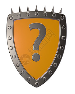 有问答符的屏罩安全尖刺荆棘插图纹章警卫金属标签铆钉波峰背景图片
