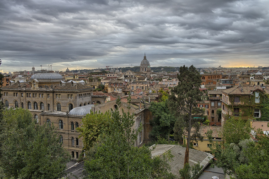 罗马的全景从圣彼得广场建筑城堡地平线文化景观首都大教堂反射教廷圆顶图片