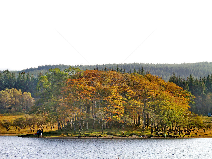 湖边的秋叶树树木天空橙子池塘地面农村叶子土地公园时间图片
