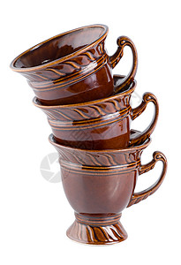 陶瓷茶杯咖啡杯陶器酒具制品用具三物棕色杯子厨房背景图片