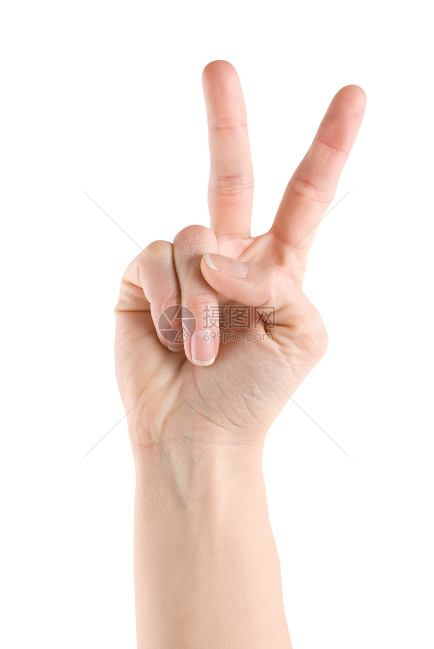 显示胜利标志的手势数字手臂手指人类白色图片