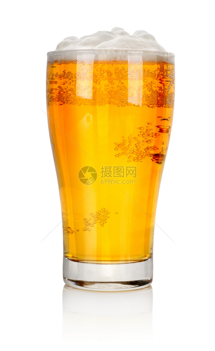 孤立的啤酒杯泡沫黄色影棚玻璃对象白色色彩酒精橙子图片