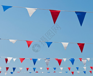 邦旗白色生日王国纪念日三角形蓝色细绳庆典红色乐趣高清图片