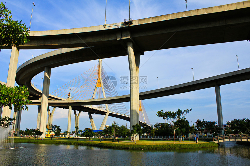 泰国曼谷工业圈桥泰国曼谷建筑曲线智力公园邮政旅行阴影交通市中心知识图片
