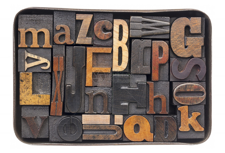 框中旧的木质字母表图片