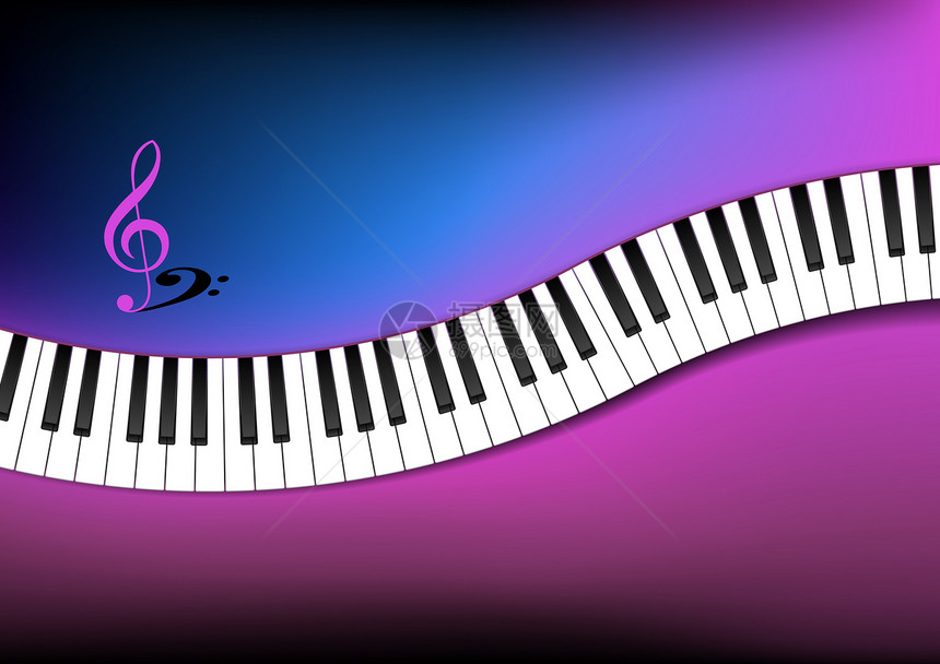 蓝和粉色背景曲线钢琴键盘旋转淡紫色白色海浪弯曲水平音乐钥匙乐器蓝色图片
