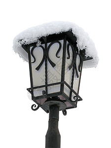 雪路灯铺满积雪的街灯背景