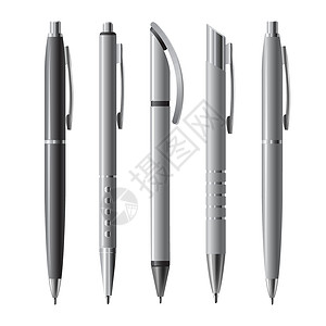 白色墨水一组笔艺术圆珠笔工具团体配饰塑料灰色绘画工作墨水插画
