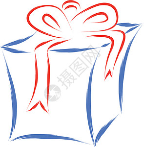 礼品盒礼物展示惊喜插图盒子红色白色丝带草图正方形背景图片