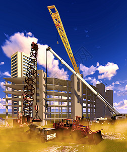 建筑工地天空金属房子起重机进步工作建造机器商业基础设施背景图片