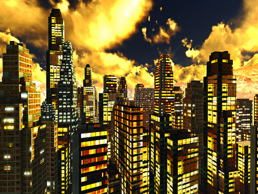 夜间商业区天空天际建筑生活房子街道城市市中心场景摩天大楼图片