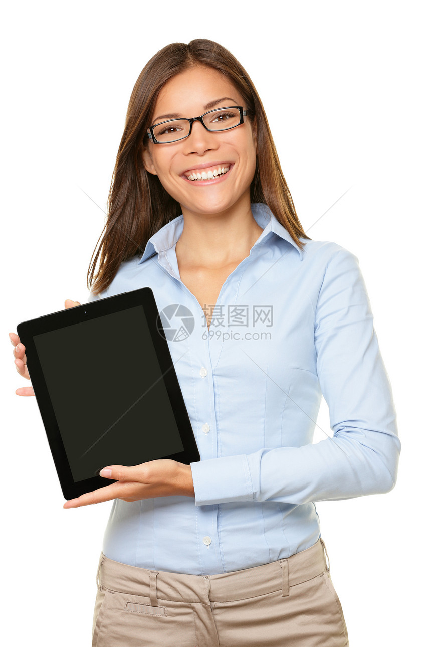 显示平板电脑pc的妇女广告女士技术商务软垫女孩女性商业工作屏幕图片