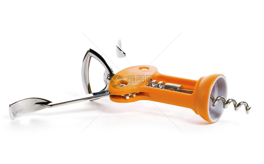 橙色软木炉工具软木杠杆开场白螺旋派对白色厨房金属反射图片