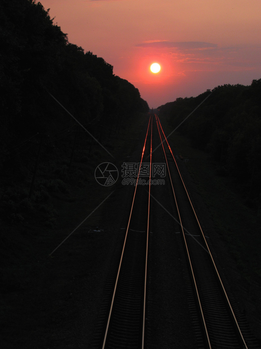 日落小路铁路旅行图片
