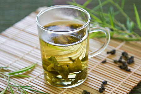 乌龙茶香气文化扭曲玻璃冰壶竹子茶点饮料香味营养背景图片