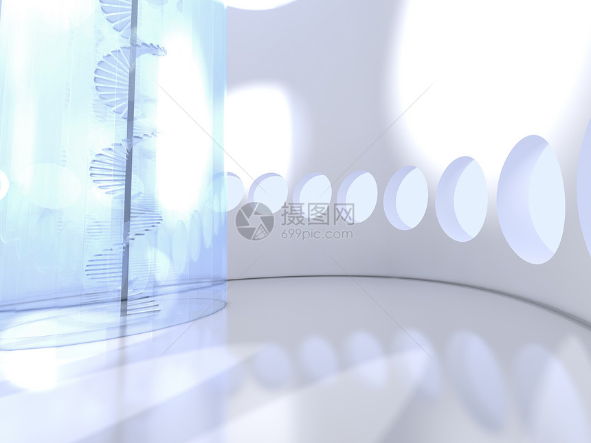 室内有玻璃螺旋阶梯的远期轮环房子走廊科学技术建筑艺术地面楼梯科幻房间图片