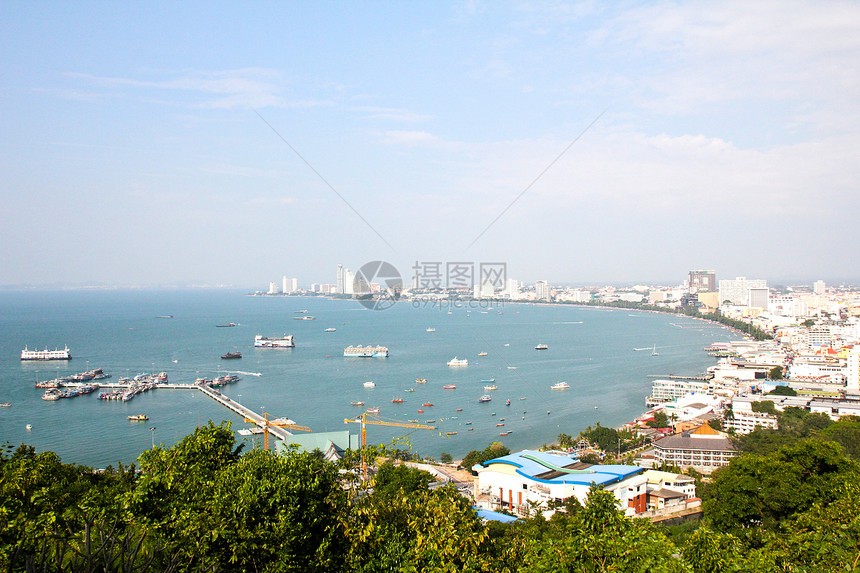 泰国巴塔亚市鸟眼观海滩房屋假期旅游全景旅行街道码头城市热带图片