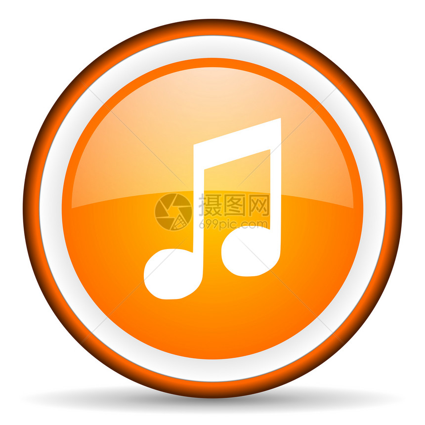 白色背景上的橙色圆形图标Name商业手机旋律歌曲玩家笔记立体声钥匙音乐会电话图片