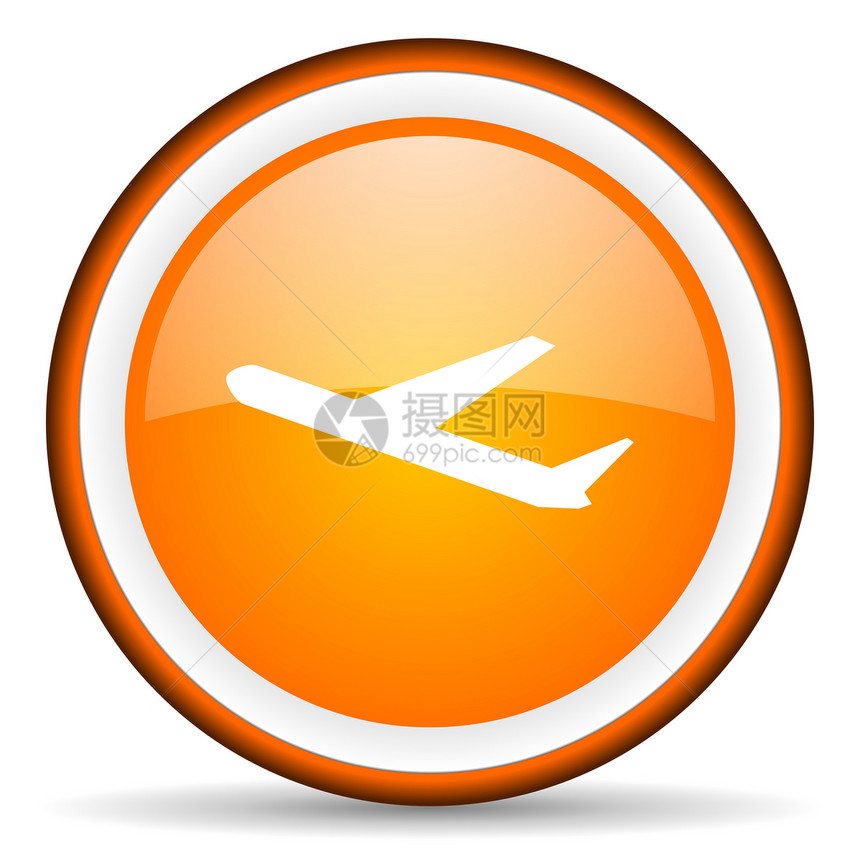 白色背景上的橙色圆形图标 A飞机场按钮电话手机橙子网络钥匙空气圆圈港口图片