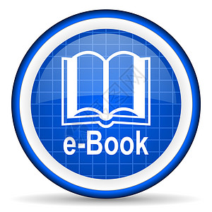 书店logo白色背景上的e-book 蓝色蓝光亮图标背景
