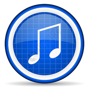 QQ音乐图标白色背景上的蓝色音乐闪光图标钥匙乐器旋律电话溪流播送笔记按钮网站声学背景