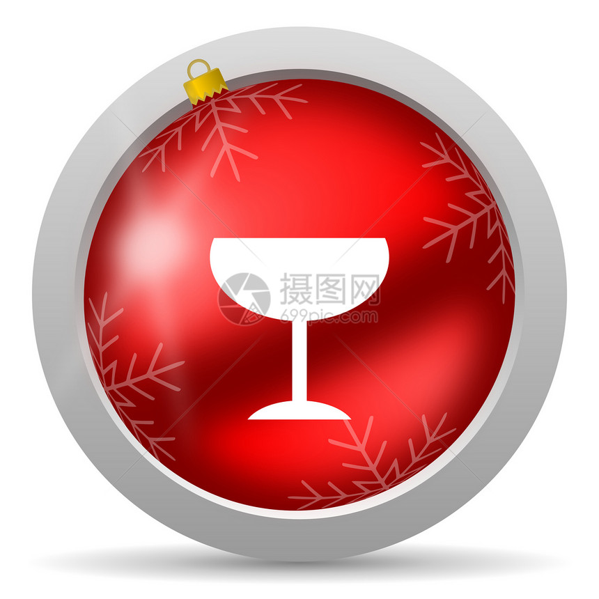 白色背景上的玻璃红色红色圣诞节图标酒精藤蔓商业酒吧按钮店铺互联网香槟网站餐厅图片