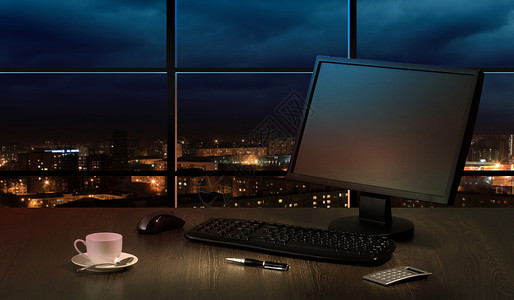 夜间办公室照片景观风景工作天空城市窗户电脑职业公司背景图片