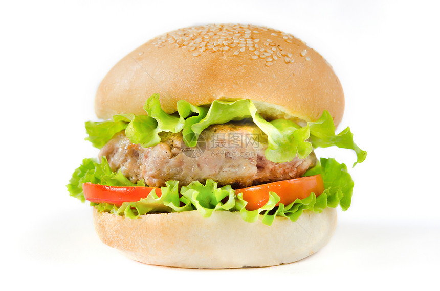 大汉堡面包食物白色包子芝麻蔬菜图片
