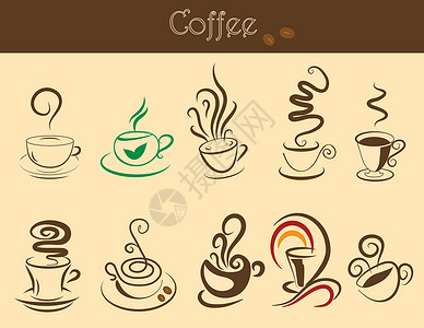 成套咖啡杯贴纸食物面包咖啡咖啡店插图标签徽章杯子邮票背景图片