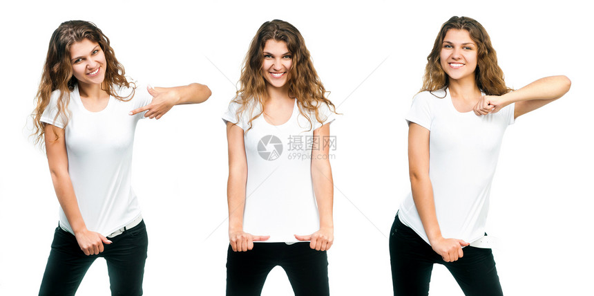 穿白衬衫的漂亮女孩金发女孩头发冒充衬衫青年棉布女性成人牛仔裤图片