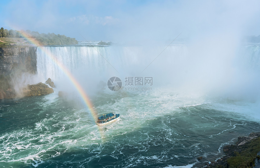 来自尼亚加拉瀑布的彩虹升起边缘假期旅游地方力量瀑布天空薄雾旅行自来水图片