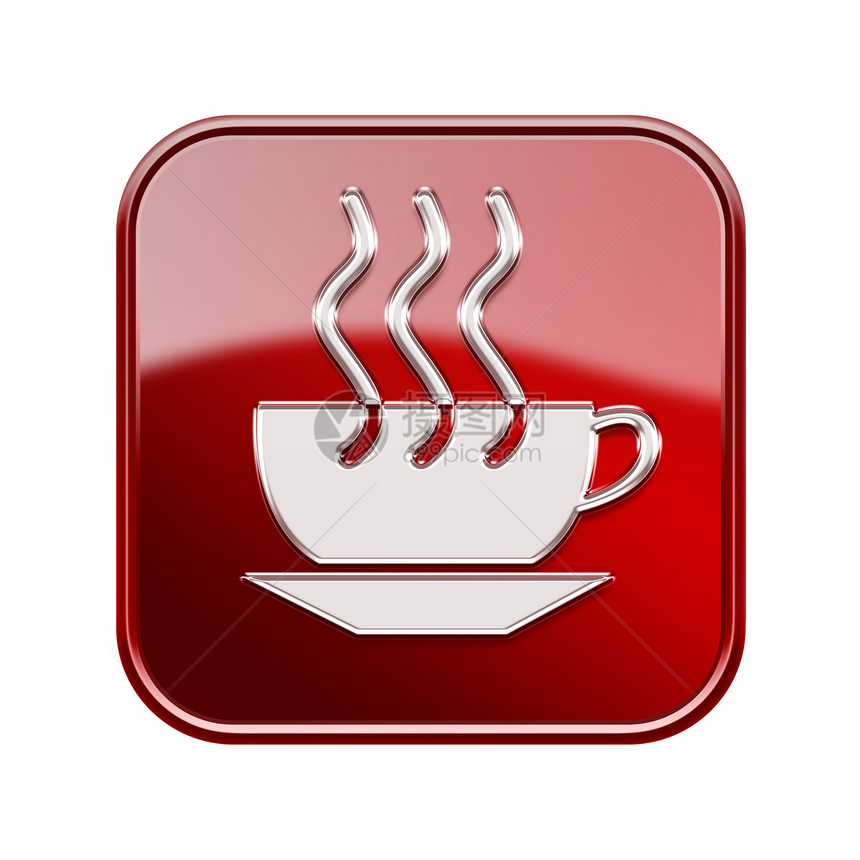 咖啡杯红图标 在白色背景上隔离图片