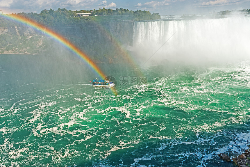 来自尼亚加拉瀑布的彩虹升起地标目的地薄雾落水旅游瀑布自来水力量天空地方图片