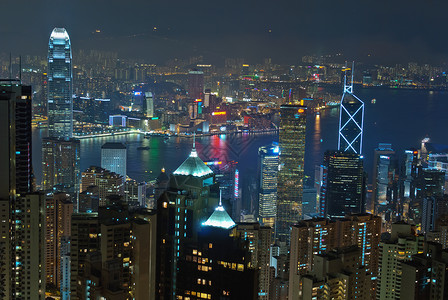 华南地区香港夜场旅行霓虹灯目的地夜生活城市建筑物摩天大楼天际背景