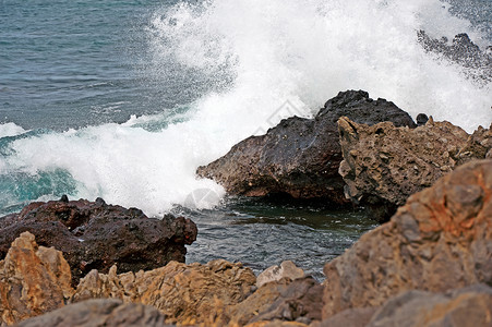 大岛海岸线 熔岩岩岩石夏威夷群岛背景图片
