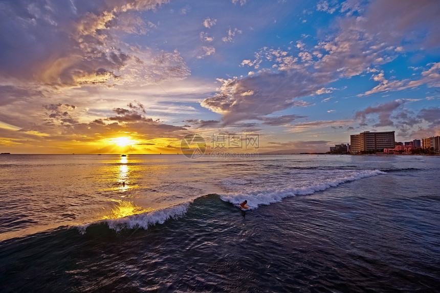 夏威夷日落 怀基基海滩火奴鲁鲁图片