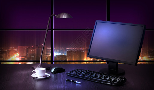 夜间办公室风景城市建筑学窗户电脑天空工作电话照片景观背景图片