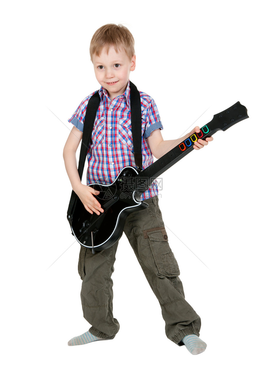 带电子吉他的那个男孩演员电吉他男性岩石白色乐趣乐器独奏者幸福旋律图片