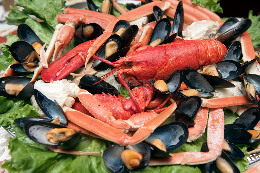 海食盘扇贝食物贝类沙拉螃蟹海鲜美食盘子图片