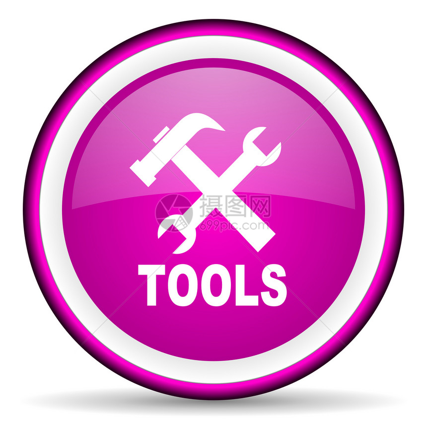 白色背景上的工具工具紫色闪光图标互联网圆圈机械商业锤子手机电话网站按钮仪表图片