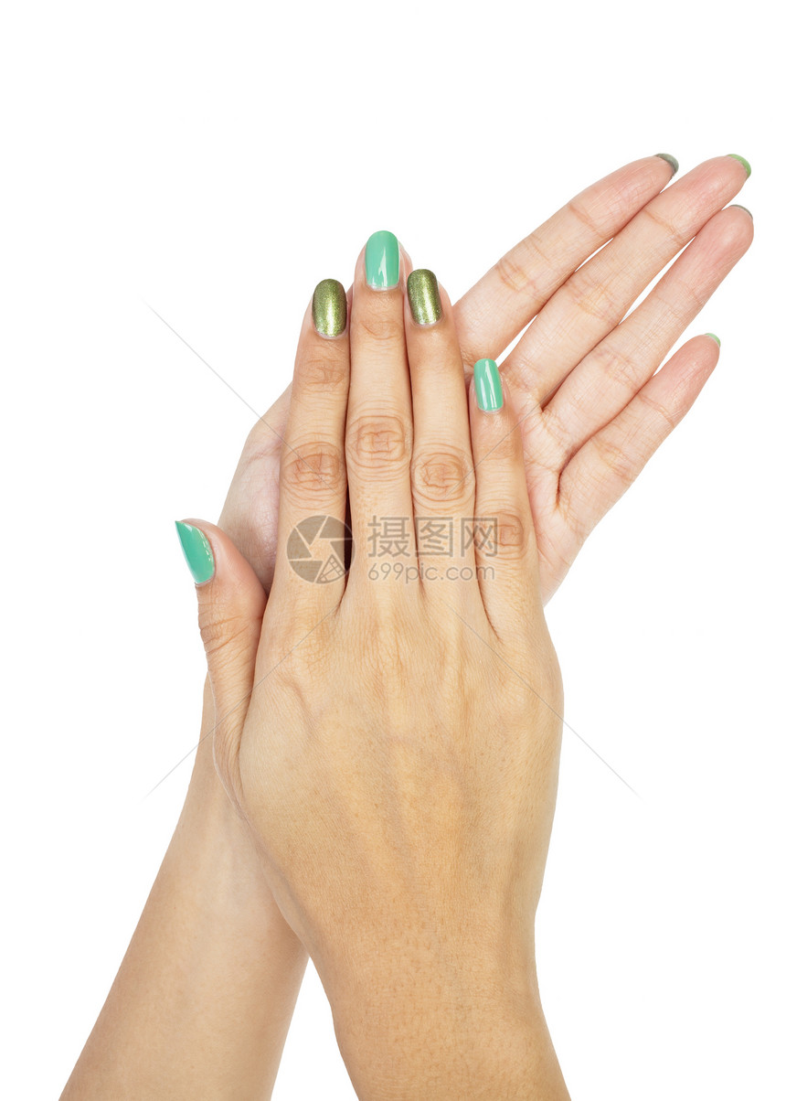 妇女用指甲修指甲的手女性护理身体温泉新娘皮肤手指女孩绘画美甲图片
