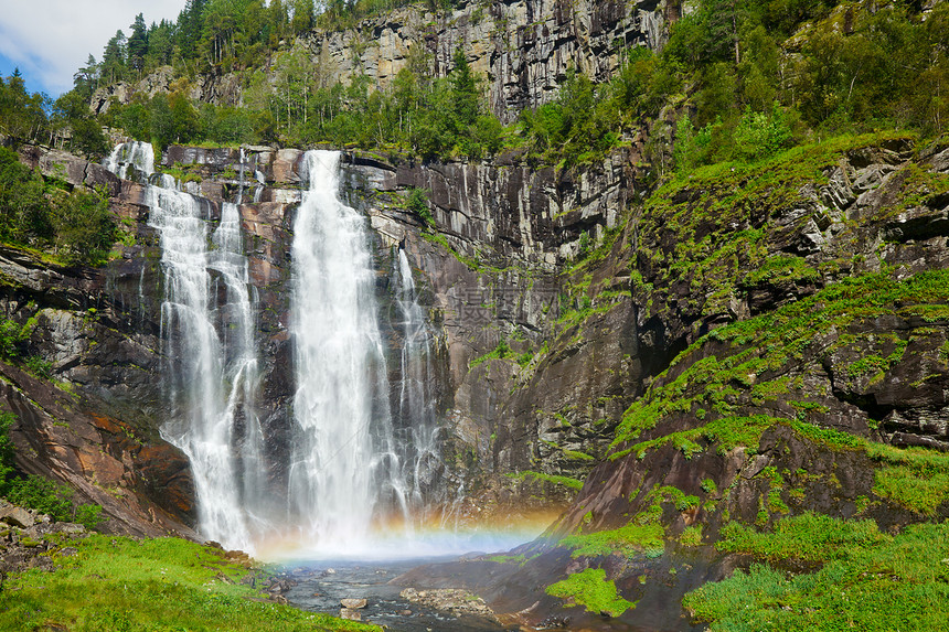 瀑布旅游绿色彩虹场景沉思风景溪流国家岩石运动图片