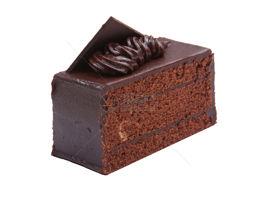 白纸上孤立的甜巧克力蛋糕图片