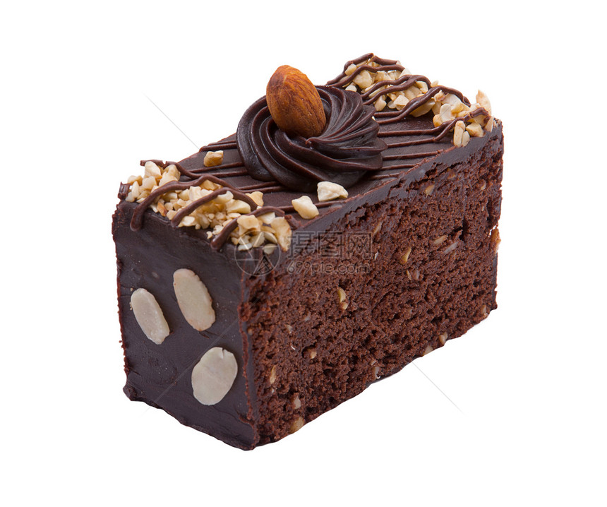 甜巧克力蛋糕加巧克力和杏仁酱面图片