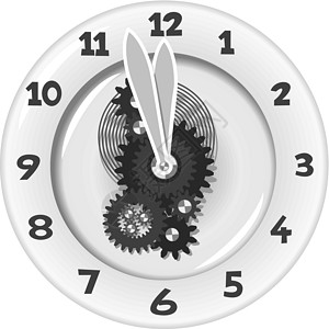 半夜12点白时 5分钟到12点计量倒数速度圆形圆圈白色拨号柜台手表时间插画