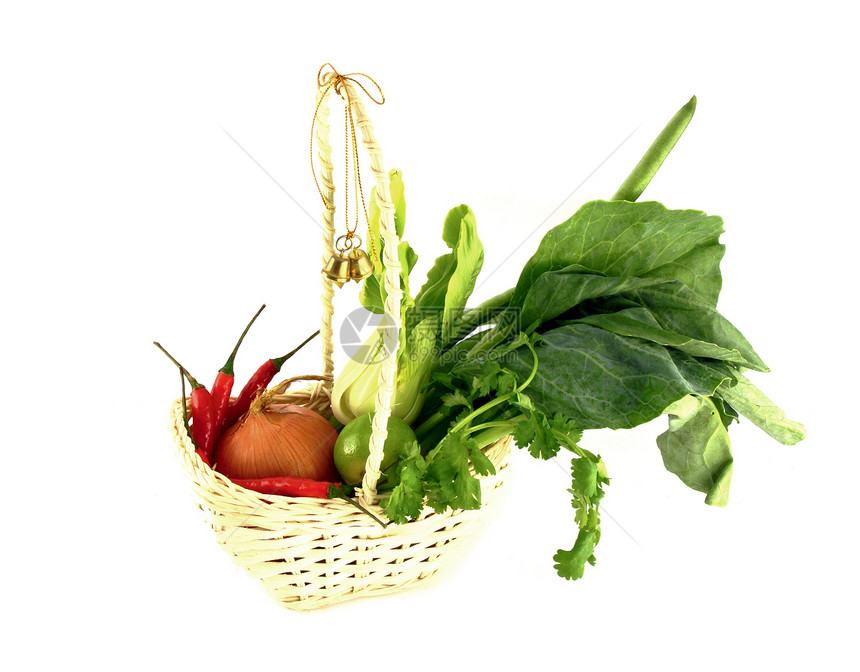 白色背景的篮子混杂蔬菜营养季豆香料南瓜食物柠檬团体厨房植物橙子图片