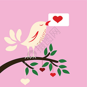 为爱守候毛笔字用爱卡为设计设计的鸟儿的美容插图插画