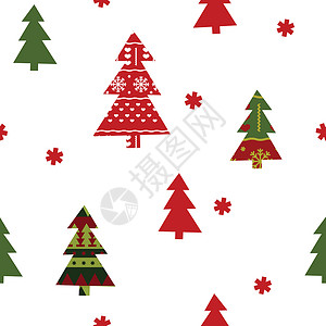 圣诞无缝模式雪花绿色创造力寒假白色季节红色墙纸纺织品织物背景图片